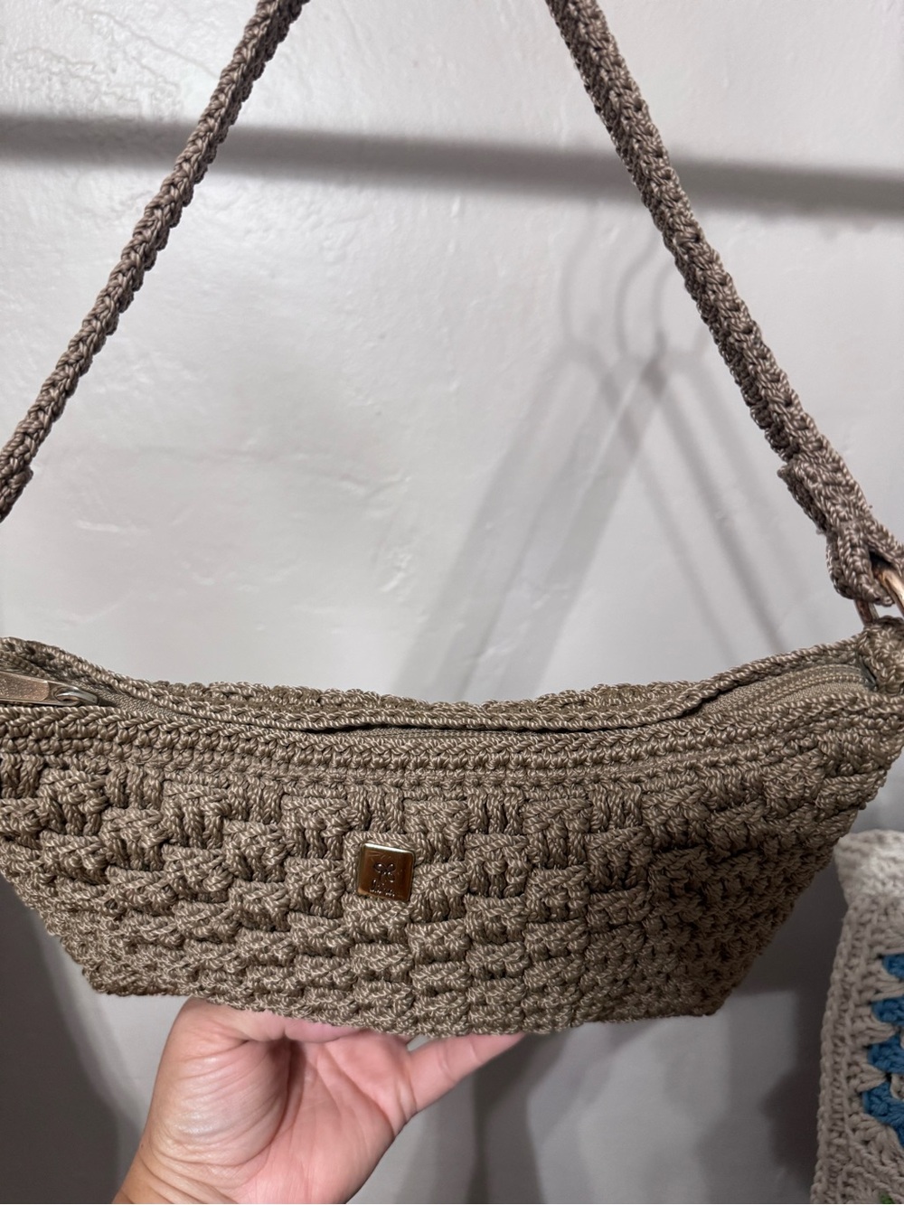 Lina Taupe Woven Crochet Shoulder Bag - Picture 5 of 7